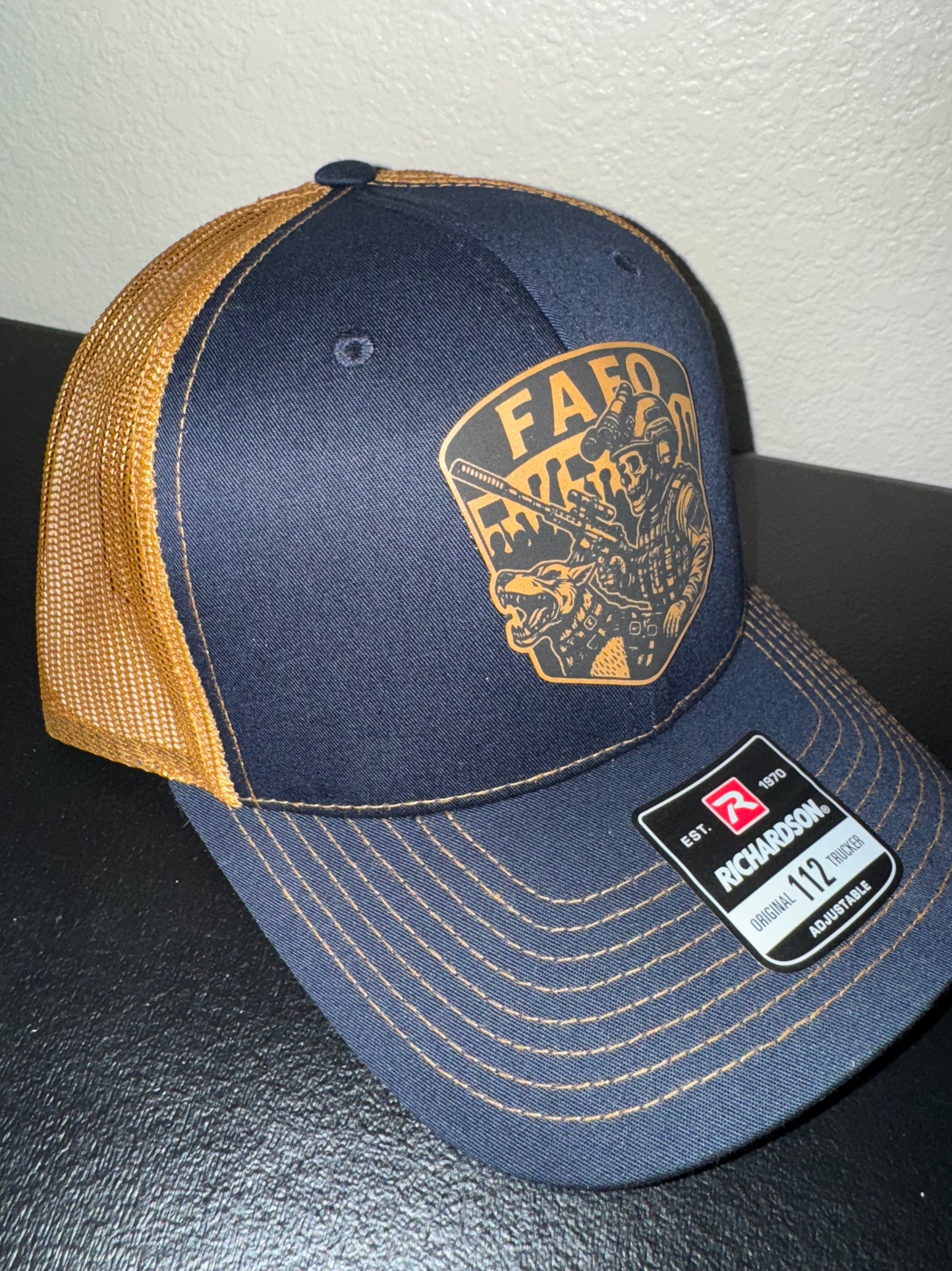 A “FAFO - Riot” Edition- SnapBack Hat - NAVY/CARAMEL